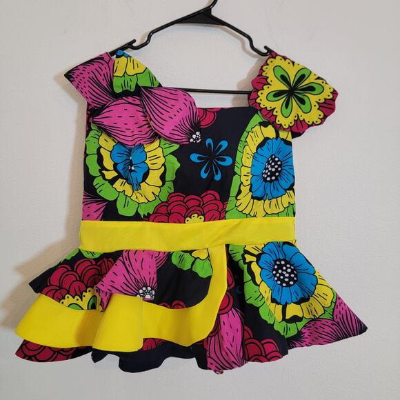 Unbranded Tops - Floral Retro Unique Handmade Blouse Top Asymmetrical Ruffle Lined Zip Back